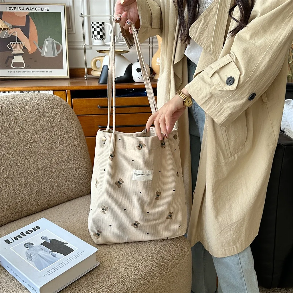 Dual Strap Bag Trendy Corduroy Tote Bag Large Capacity Handbag Versatile Magnetic Closure Bag For Campus Life Daily School Use Dual Strap Bag Trendy Corduroy Tote Bag Large Capacity Handbag Versatile Magnetic Closure Bag For Campus Life Daily School Use