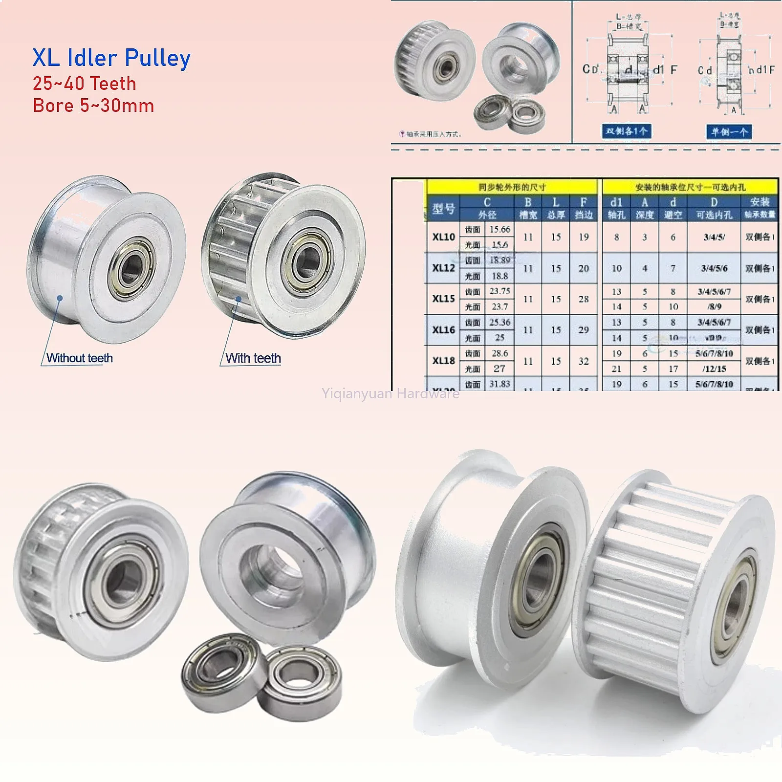 Yiqianyuan 1Piece XL Timing Pulley Idler Pulley AF Type 25-40 Teeth Bore 5-30mm for XL Belt Width 10mm
Yiqianyuan 1Piece XL Timing Pulley Idler Pulley AF Type 25-40 Teeth Bore 5-30mm for XL Belt Width 10mm