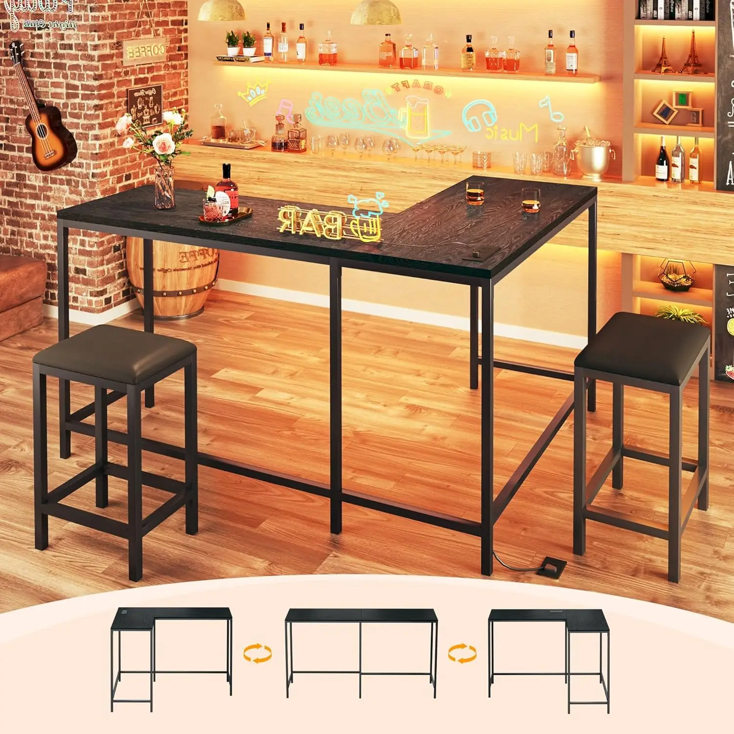 Барный стол в форме буквы L со стульями, барный стол высотой 63 дюйма с розетками, трансформируемый угловой барный стол с регулируемой высотой и 2 стульями
Барный стол в форме буквы L со стульями, барный стол высотой 63 дюйма с розетками, трансформируемый угловой барный стол с регулируемой высотой и 2 стульями