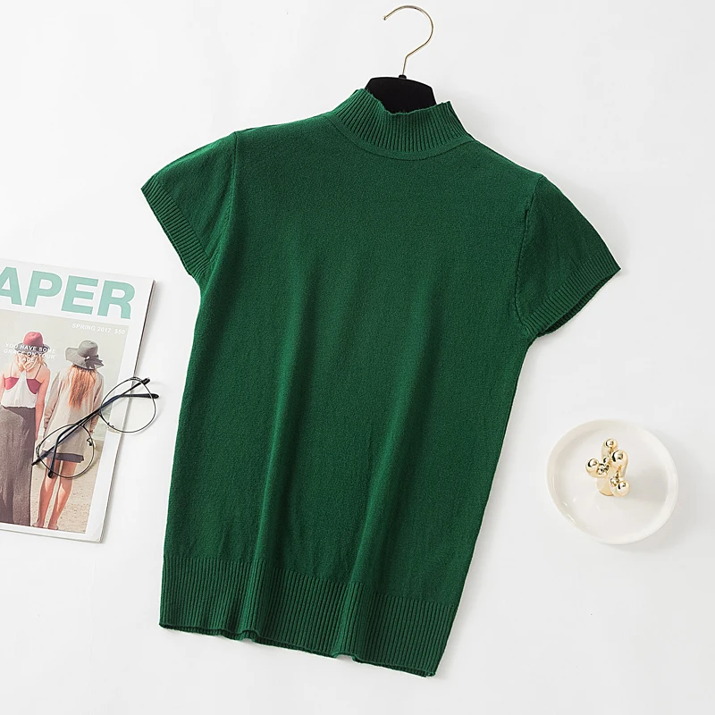 Solid Knitted Short Sleeve T Shirt Women Half Turtleneck Basic T Shirts Summer Womens Tops Casual Woman Clothes Tee Shirt Femme
Solid Knitted Short Sleeve T Shirt Women Half Turtleneck Basic T Shirts Summer Womens Tops Casual Woman Clothes Tee Shirt Femme