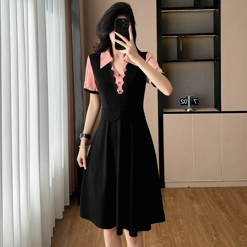 Casual Shirt Collar Splice Slim Fit Summer Cotton Polyester Blend Women's Dress Short Sleeve A-Line Skirt Style T-Shirt Dress
Casual Shirt Collar Splice Slim Fit Summer Cotton Polyester Blend Women's Dress Short Sleeve A-Line Skirt Style T-Shirt Dress