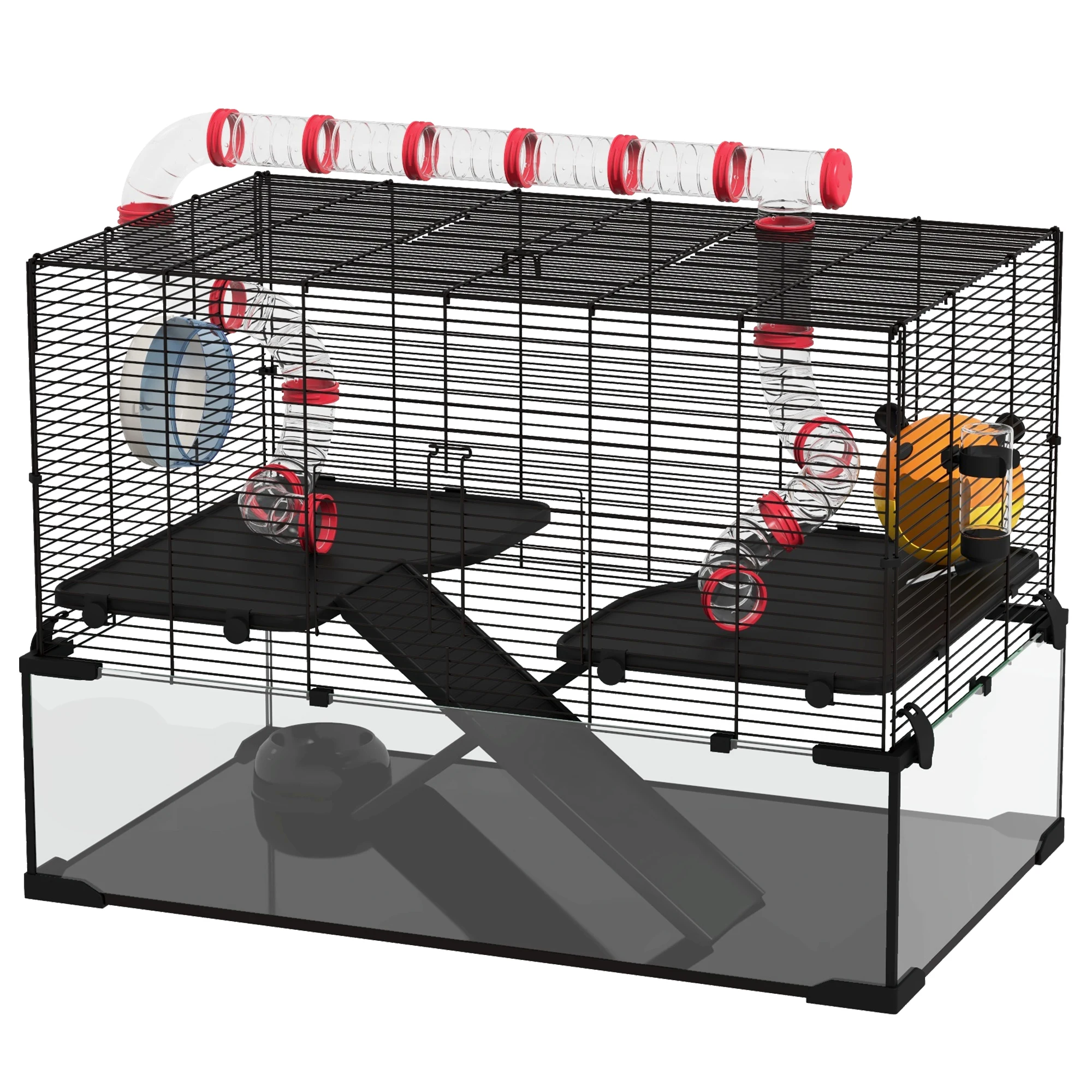 Glass Bottom Hamster Cage 31x19x22.5 Inch with Tubes Wheel Platforms Hut for Dwarf Hamsters Gerbils
Glass Bottom Hamster Cage 31x19x22.5 Inch with Tubes Wheel Platforms Hut for Dwarf Hamsters Gerbils