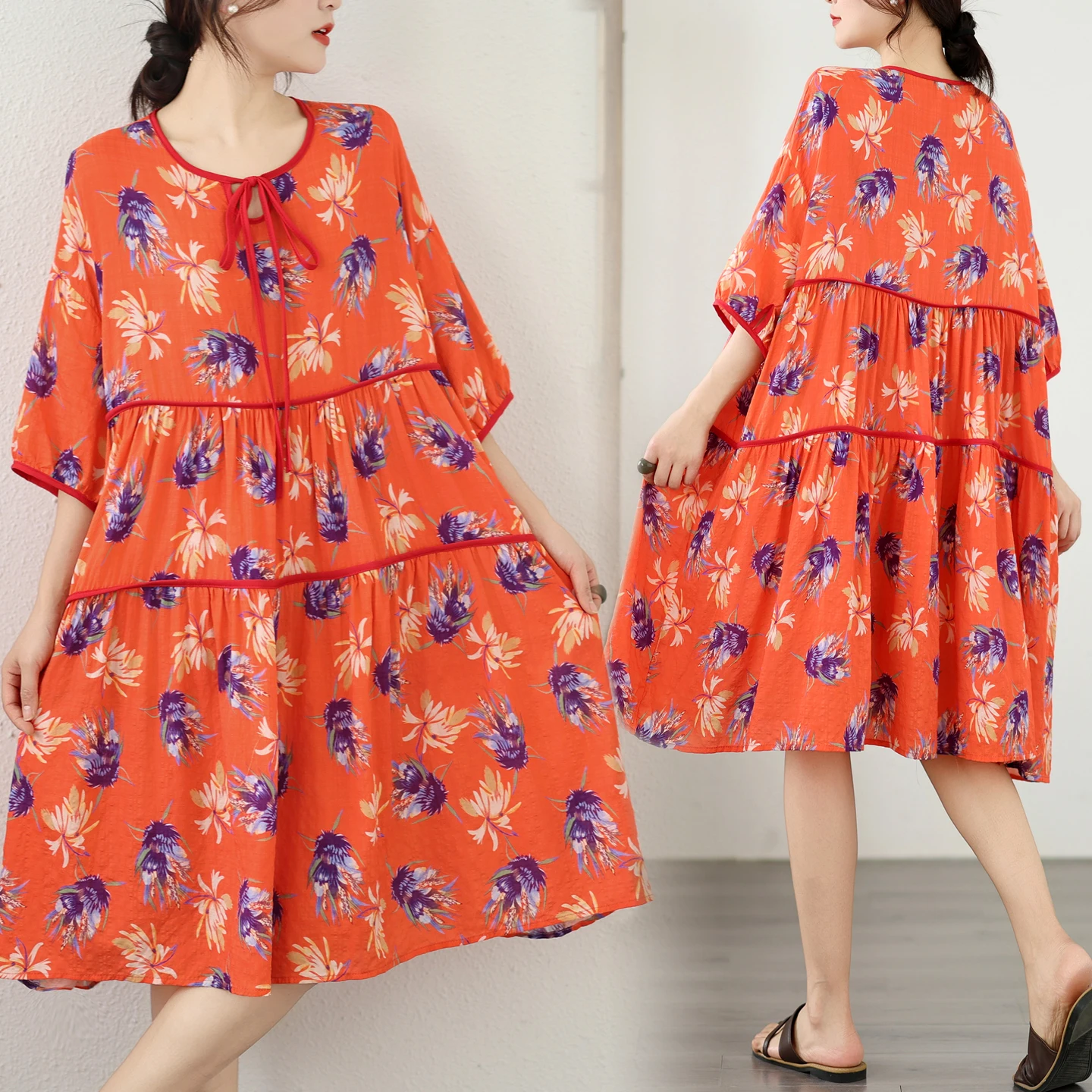 Summer Loose Cotton Linen Print V-Neck Midi Dress Slimming Versatile Thin Material Women's plus Size Dress Citywalk Fashion
Summer Loose Cotton Linen Print V-Neck Midi Dress Slimming Versatile Thin Material Women's plus Size Dress Citywalk Fashion