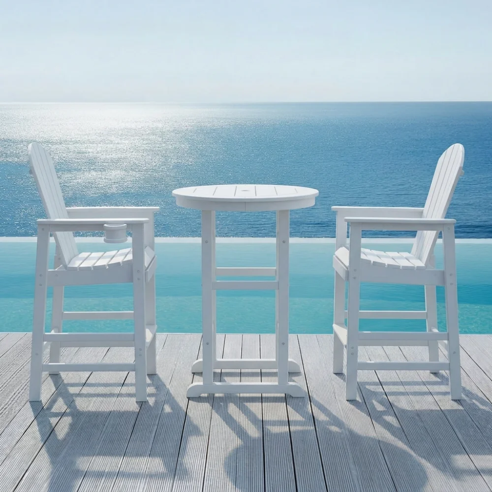 3-Piece White HDPE Indoor/Outdoor Bar Set:42.1" Round Table+2 Stools,All-Weather for Deck/Poolside
3-Piece White HDPE Indoor/Outdoor Bar Set:42.1" Round Table+2 Stools,All-Weather for Deck/Poolside