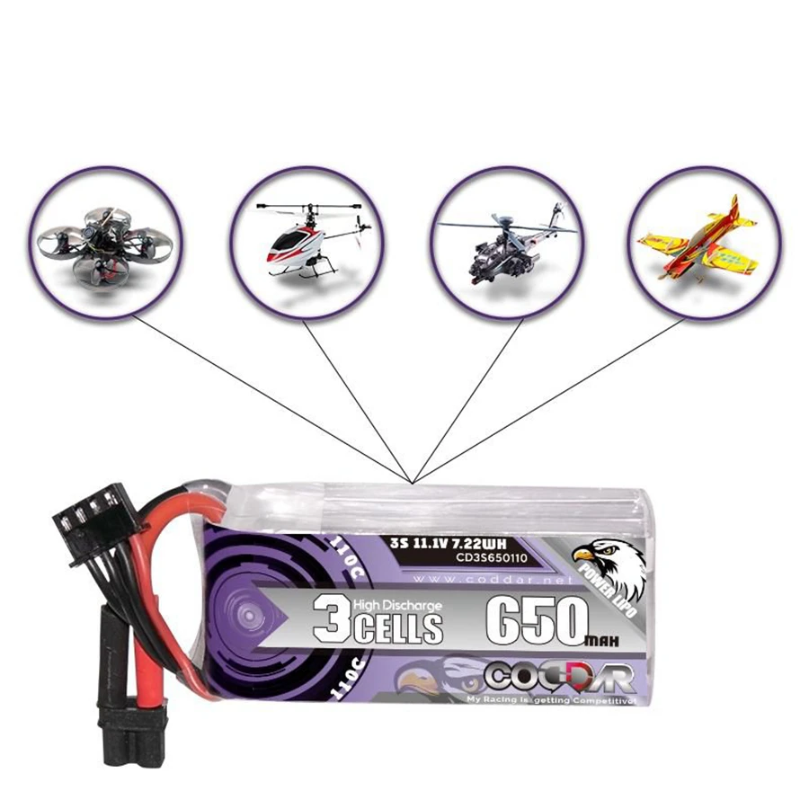 CD3S650110 650 мАч 3S 11,1 В 110C литиевая аккумуляторная батарея для модели самолета с фиксированным крылом Traverser БПЛА
CD3S650110 650 мАч 3S 11,1 В 110C литиевая аккумуляторная батарея для модели самолета с фиксированным крылом Traverser БПЛА
