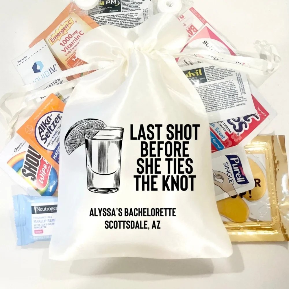 25 pcs Custom Last Shot Before She Ties The Knot Hangover Recovery Kit|Bachelorette Party Favor Bag|Bachelorette Hangover Kit
25 pcs Custom Last Shot Before She Ties The Knot Hangover Recovery Kit|Bachelorette Party Favor Bag|Bachelorette Hangover Kit