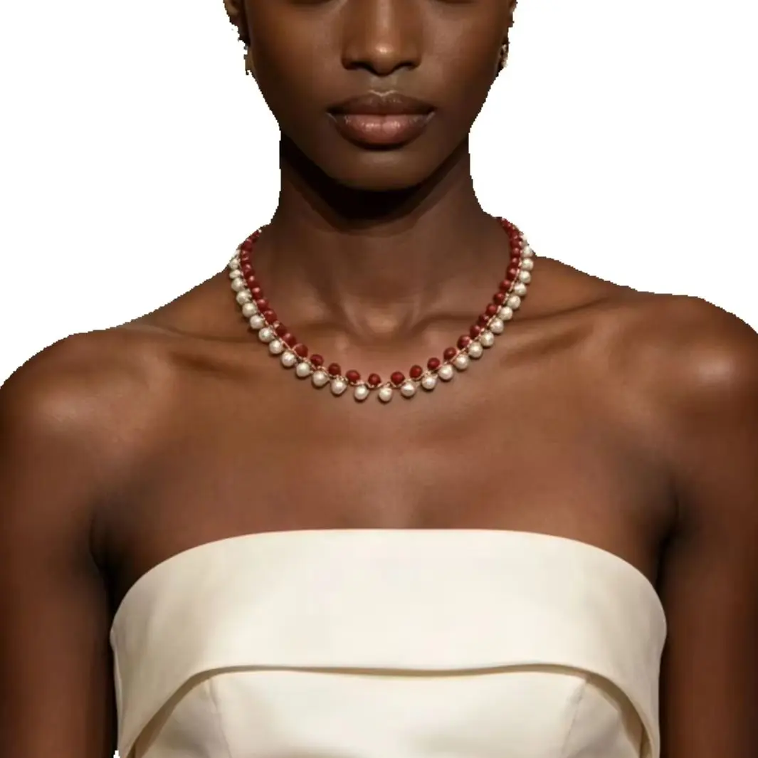 Dainty Two-Tone Pearl Necklace with Red Bead Accents, Versatile Style
Dainty Two-Tone Pearl Necklace with Red Bead Accents, Versatile Style