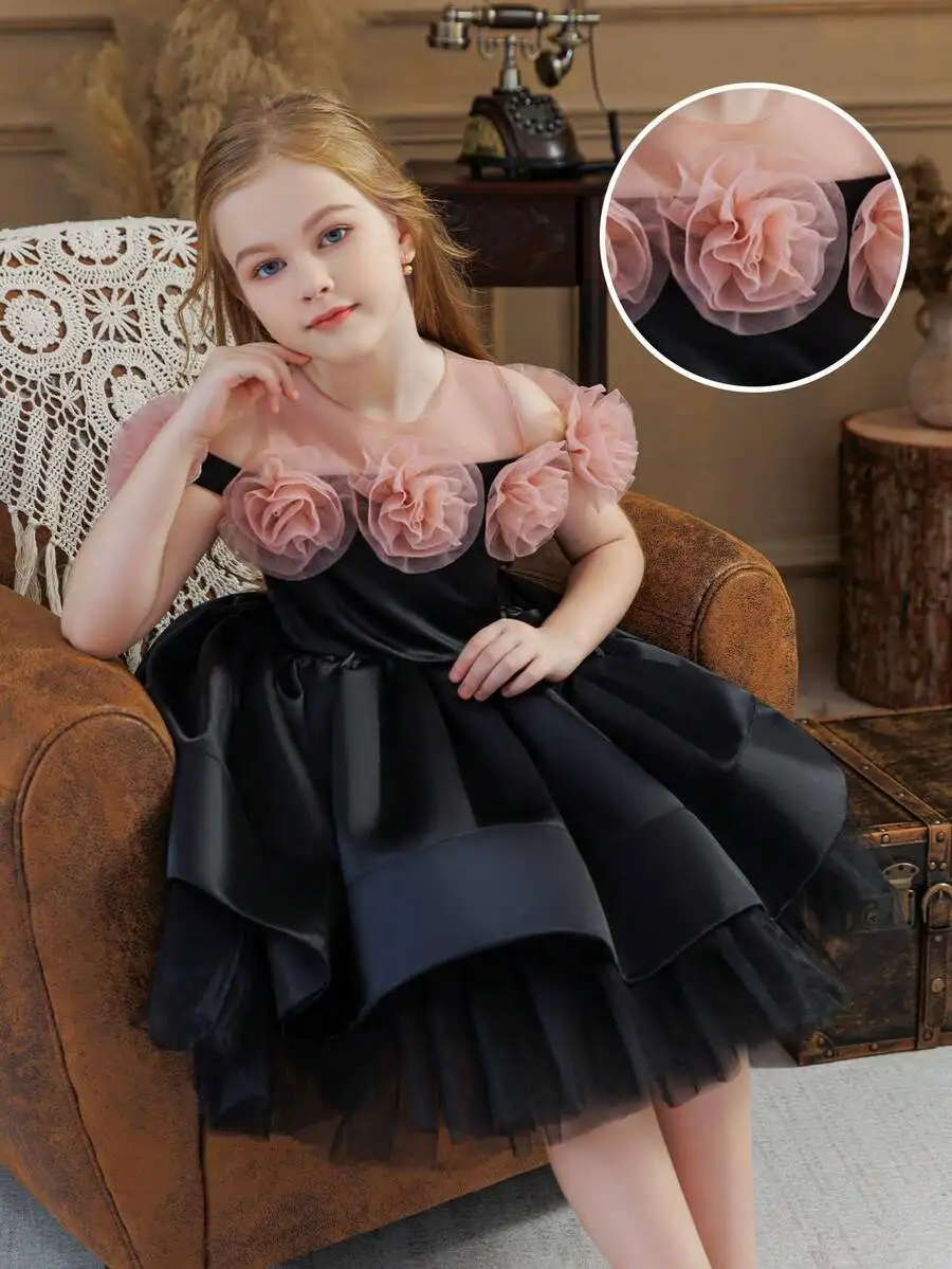 Elegant Black Tulle Dress With 3D Rose Appliques Off Shoulder Formal Evening Gown
Elegant Black Tulle Dress With 3D Rose Appliques Off Shoulder Formal Evening Gown