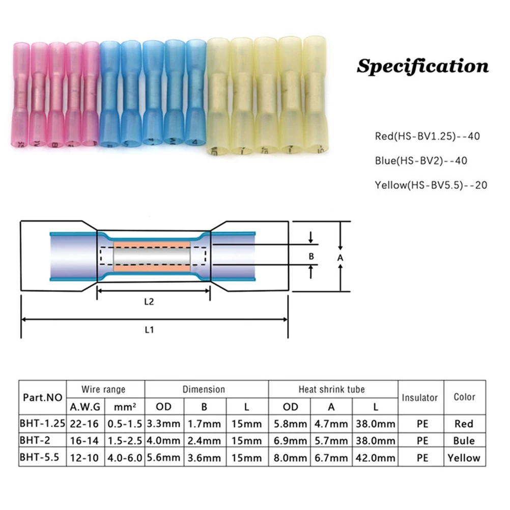 100 Pcs Heat Shrink Terminal Waterproof Electrical Connectors Wire Terminals Crimp Flame Retarding Butt Connectors Translucent
100 Pcs Heat Shrink Terminal Waterproof Electrical Connectors Wire Terminals Crimp Flame Retarding Butt Connectors Translucent