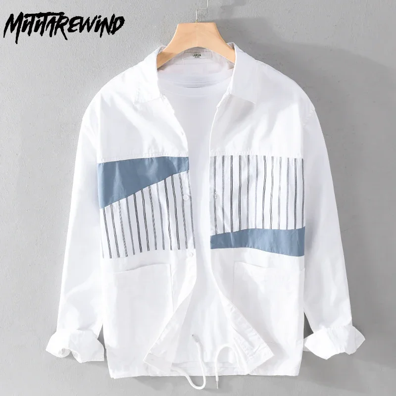 Korean Fashion Mens Long Sleeve Shirts Streetwear Tops Pure Cotton Striped Spliced Drawstring Designer Shirt Youth Casual Shirts
Korean Fashion Mens Long Sleeve Shirts Streetwear Tops Pure Cotton Striped Spliced Drawstring Designer Shirt Youth Casual Shirts