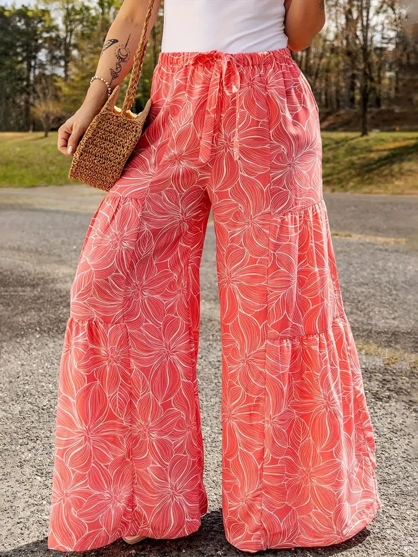 Summer casual, elegant, loose, comfortable, plus size printed, elastic waistband tied rope, wide leg pants, long pants
Summer casual, elegant, loose, comfortable, plus size printed, elastic waistband tied rope, wide leg pants, long pants