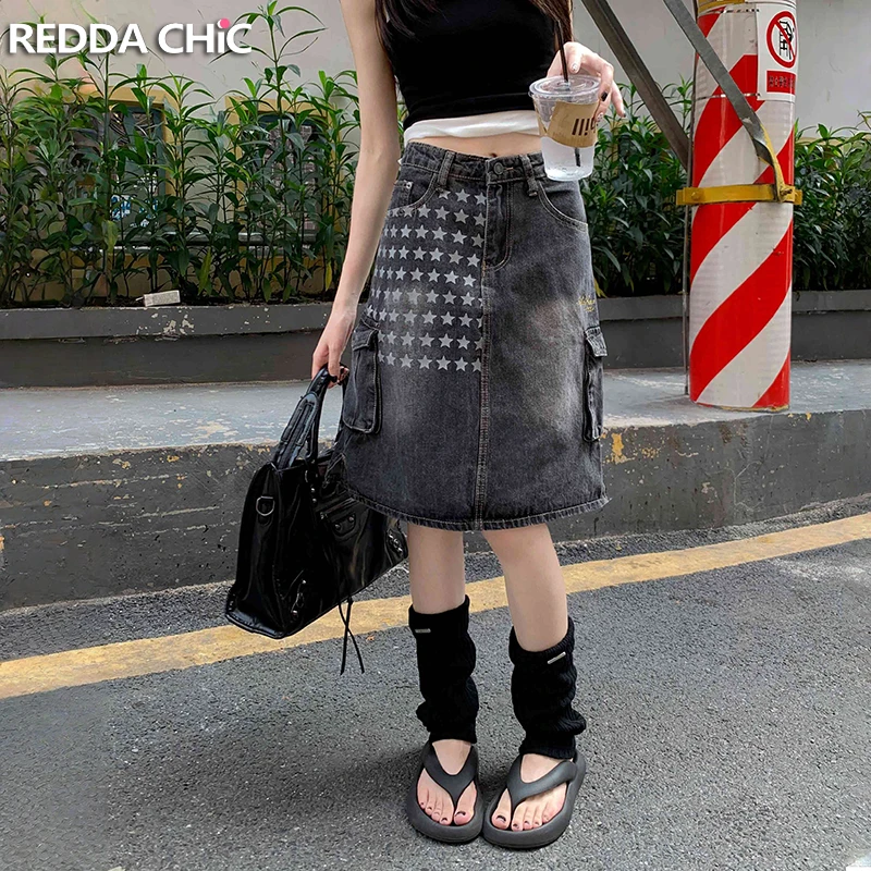 ReddaChic Grunge Women Star Denim Cargo Skirt Vintage Black Do Old Print Low Waist Multi-pocket A-line Long Skirt Y2K Clothes
ReddaChic Grunge Women Star Denim Cargo Skirt Vintage Black Do Old Print Low Waist Multi-pocket A-line Long Skirt Y2K Clothes