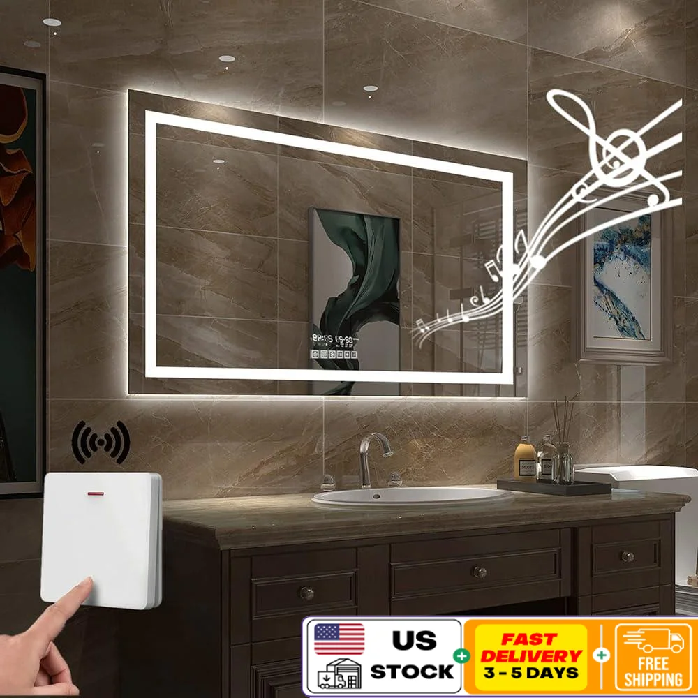 LED Bathroom Mirror with Wireless Speaker Defogging Touch Sensor Lighted Vanity Mirror Digital Time Temperature Display Dimmable
LED Bathroom Mirror with Wireless Speaker Defogging Touch Sensor Lighted Vanity Mirror Digital Time Temperature Display Dimmable