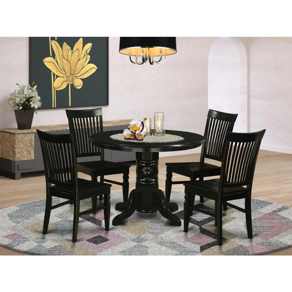 SHWE5-BLK-W 5 Piece Dining Room Furniture Set Includes a Round Dining Table with Pedestal and 4 Wood Seat Ch
SHWE5-BLK-W 5 Piece Dining Room Furniture Set Includes a Round Dining Table with Pedestal and 4 Wood Seat Ch