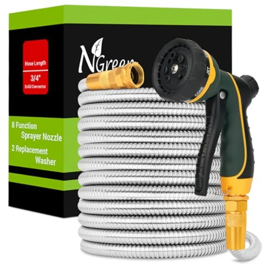 Garden Hose Metal 100Feet Heavy Duty 304 Stainless Steel Water Hose with 8-Pattern Nozzle, Lightweight, Flexible, Puncture Proo
Garden Hose Metal 100Feet Heavy Duty 304 Stainless Steel Water Hose with 8-Pattern Nozzle, Lightweight, Flexible, Puncture Proo