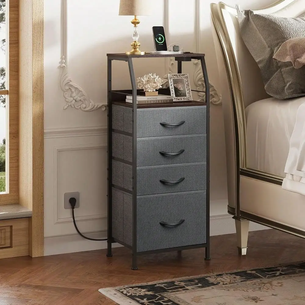 4Drawer Bedside Table With Charging Station LED Light, Fabric Storage Bins, Open Wood Shelf Modern Nightstand
4Drawer Bedside Table With Charging Station LED Light, Fabric Storage Bins, Open Wood Shelf Modern Nightstand
