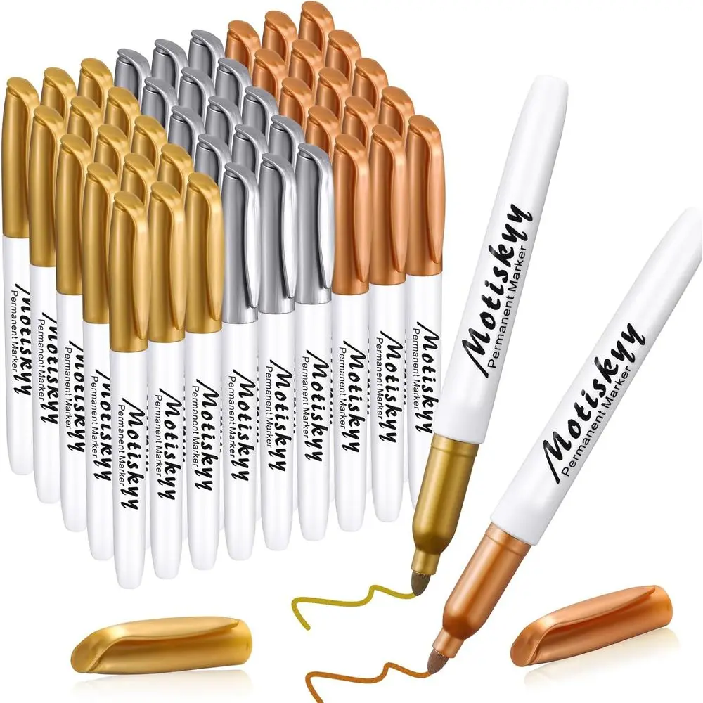 48-Piece Metallic Permanent Markers Set - Medium Tip for DIY Crafts, Artist Illustrations, and Card Making (Gold & Silver)
48-Piece Metallic Permanent Markers Set - Medium Tip for DIY Crafts, Artist Illustrations, and Card Making (Gold & Silver)