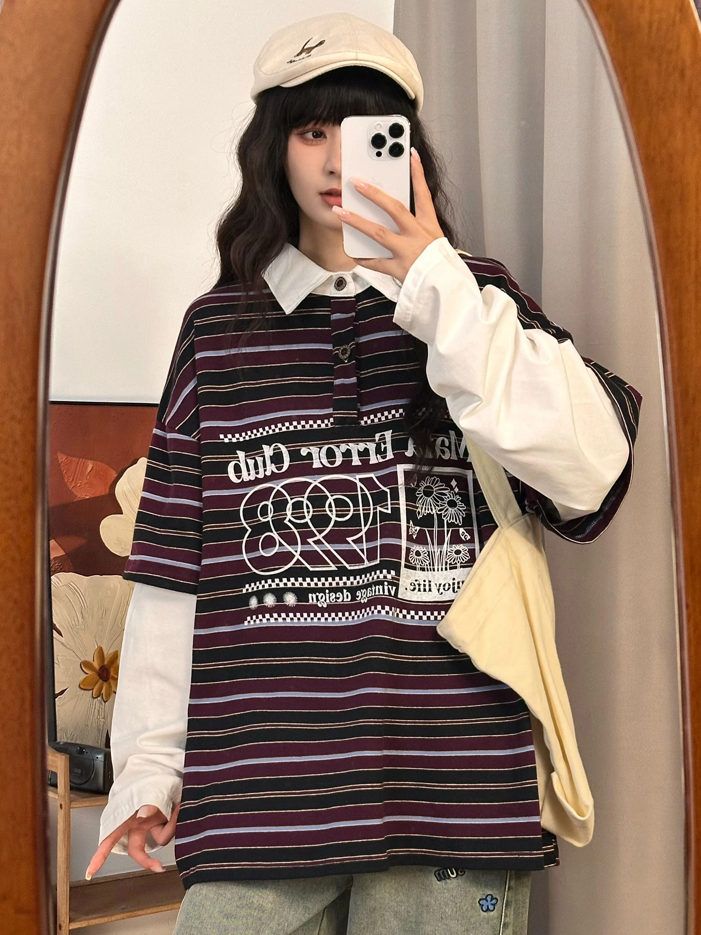 Original American Retro Long Sleeve Neck T-Shirt Women's Spring Color Block Striped Sweatshirt Loose Fit Cotton Casual Top
Original American Retro Long Sleeve Neck T-Shirt Women's Spring Color Block Striped Sweatshirt Loose Fit Cotton Casual Top