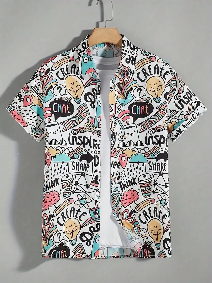 Mens Casual Short Sleeve Shirt With Doodle Art Print Featuring Create Inspire Think Share
Mens Casual Short Sleeve Shirt With Doodle Art Print Featuring Create Inspire Think Share
