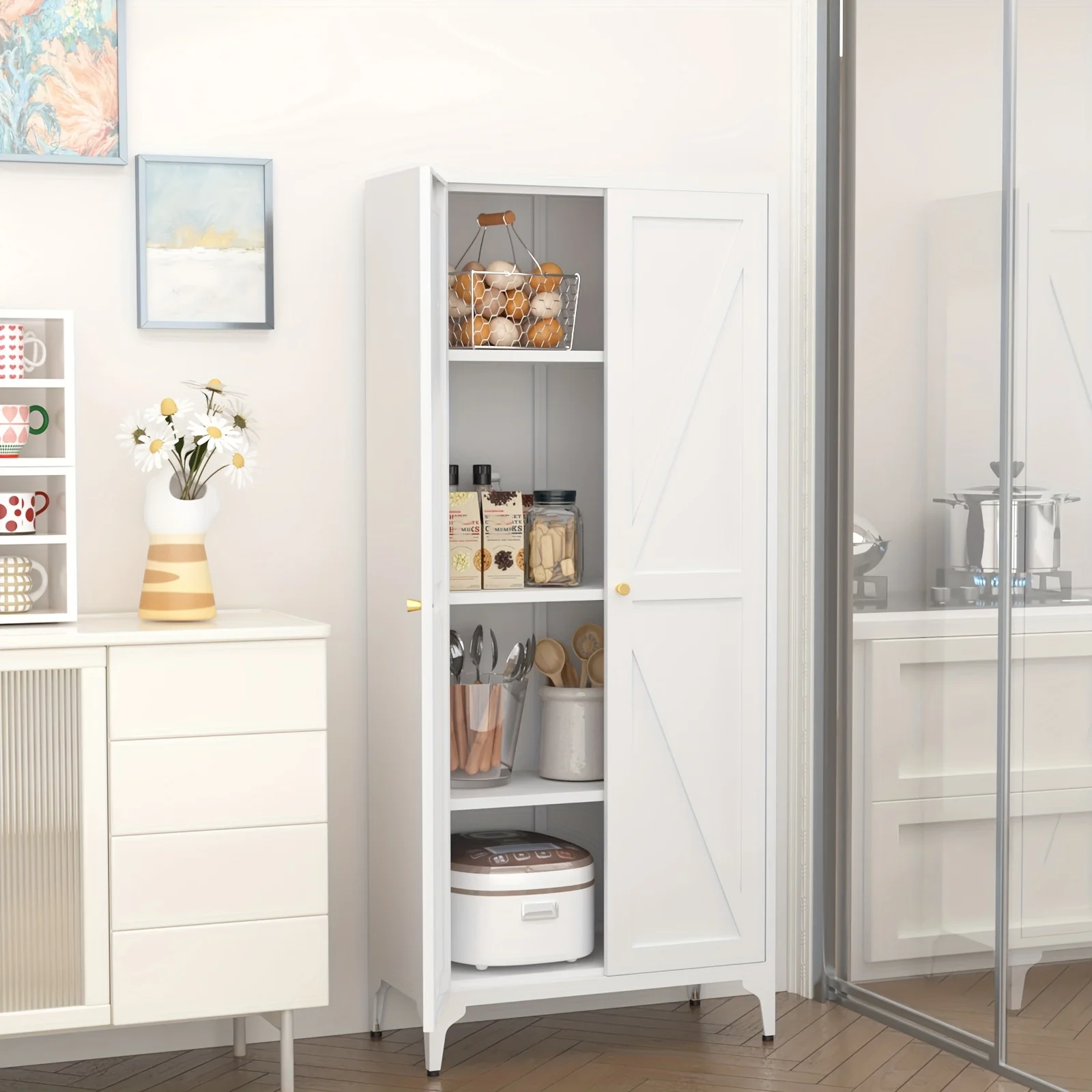 Metal Storage Cabinet, Metal Kitchen Pantry Cabinet, Food Pantry Storage Cabinets With Doors And Shelves, Large Steel Storage Cabient For Dinning Room, Laundry Room, White/Black
Metal Storage Cabinet, Metal Kitchen Pantry Cabinet, Food Pantry Storage Cabinets With Doors And Shelves, Large Steel Storage Cabient For Dinning Room, Laundry Room, White/Black