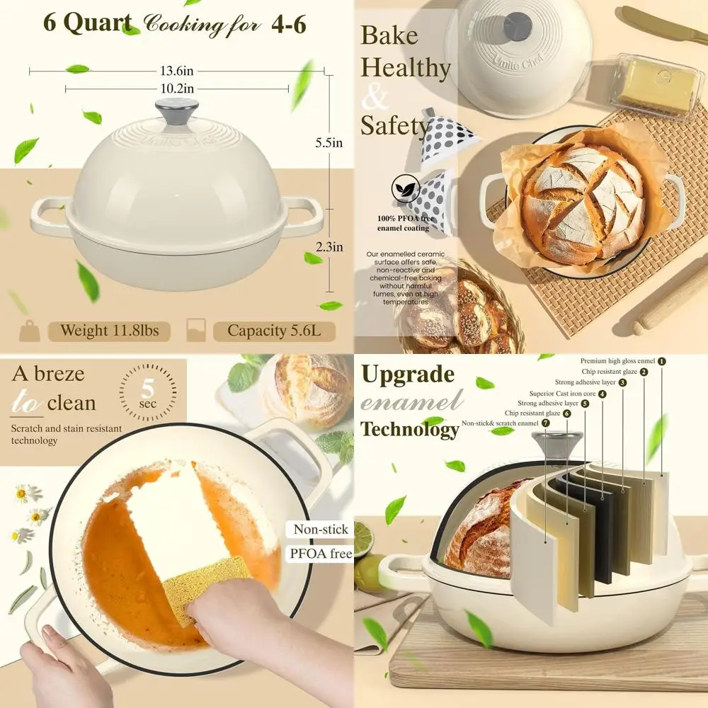 Чугунная кастрюля-духовка на 6 кварт для выпечки хлеба на закваске с купольной крышкой и хлопковыми подставками, кремово-белая
Чугунная кастрюля-духовка на 6 кварт для выпечки хлеба на закваске с купольной крышкой и хлопковыми подставками, кремово-белая