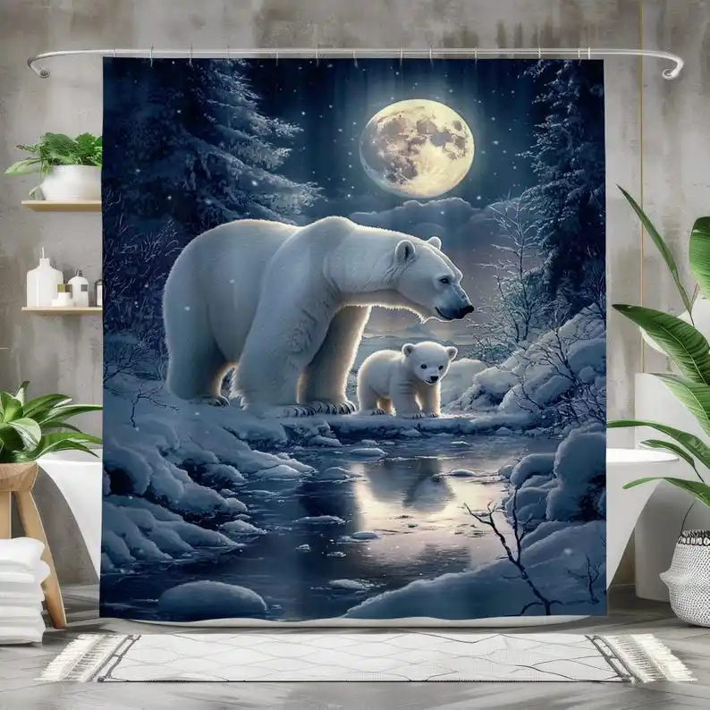 Polar Bear Bath Curtain - Winter Bathroom Decor - Waterproof Fabric Shower Curtain - Arctic Night Scene with Full Moon
Polar Bear Bath Curtain - Winter Bathroom Decor - Waterproof Fabric Shower Curtain - Arctic Night Scene with Full Moon