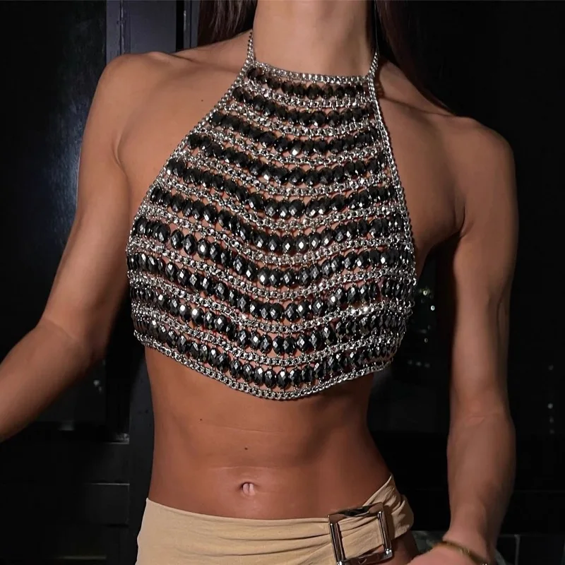 Rhinestones Body Metal Chains Halter Backless Tank Crop Tops Women Sexy Night Clubwear Party Vests Y2K Streetwear Camisole
Rhinestones Body Metal Chains Halter Backless Tank Crop Tops Women Sexy Night Clubwear Party Vests Y2K Streetwear Camisole