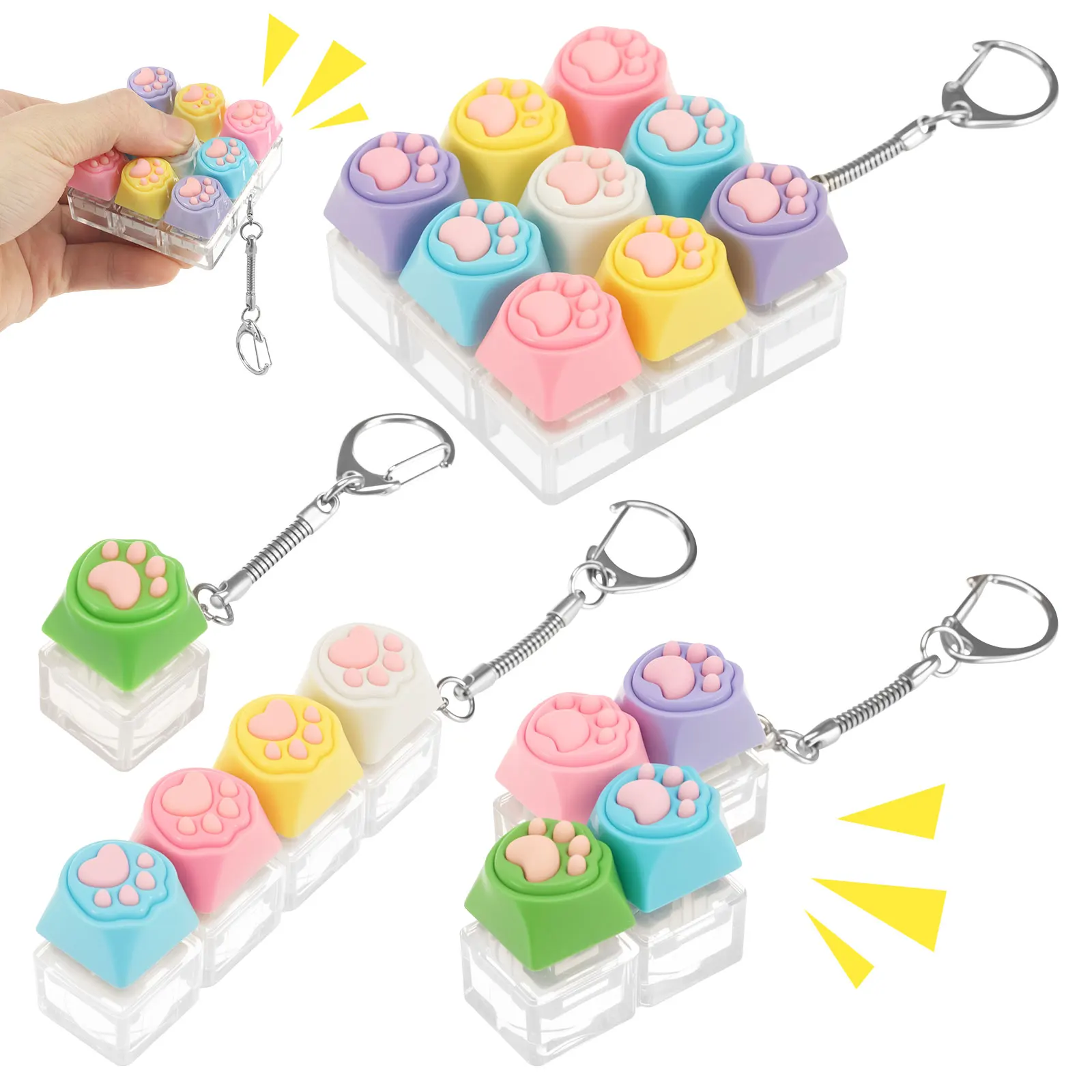 4Pc Cat Paw Clicker Keychain Backpack Mini Mechanical Keyboard Stress Relief Toy Sensory Click Toy for Kid Adult Cute Bag Charm
4Pc Cat Paw Clicker Keychain Backpack Mini Mechanical Keyboard Stress Relief Toy Sensory Click Toy for Kid Adult Cute Bag Charm