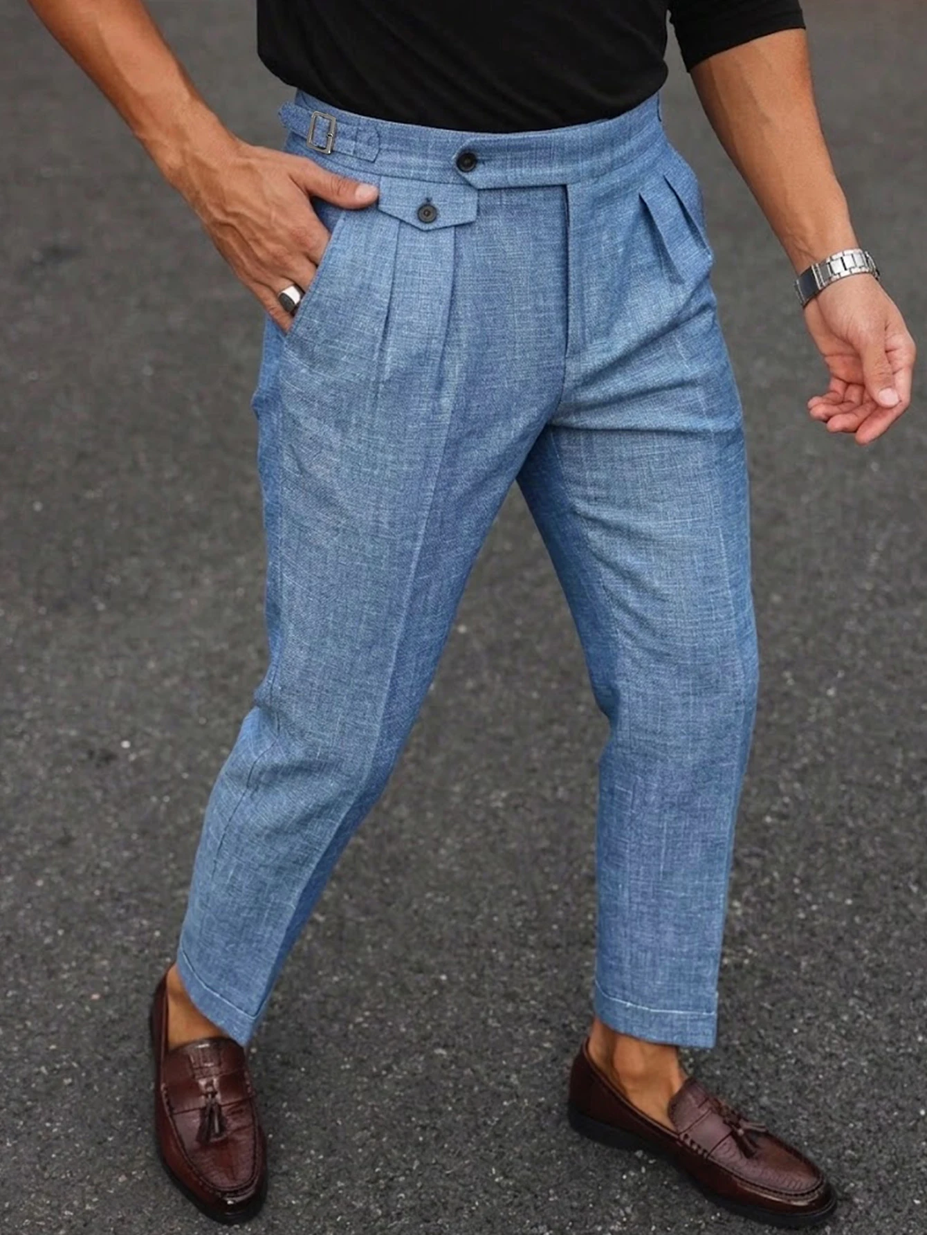 2026 SS Men's Italian Neapolitan Suit Trousers,Woven Double Pleat Pocket Button High Waist Straight Leg Business Casual Pants
2026 SS Men's Italian Neapolitan Suit Trousers,Woven Double Pleat Pocket Button High Waist Straight Leg Business Casual Pants