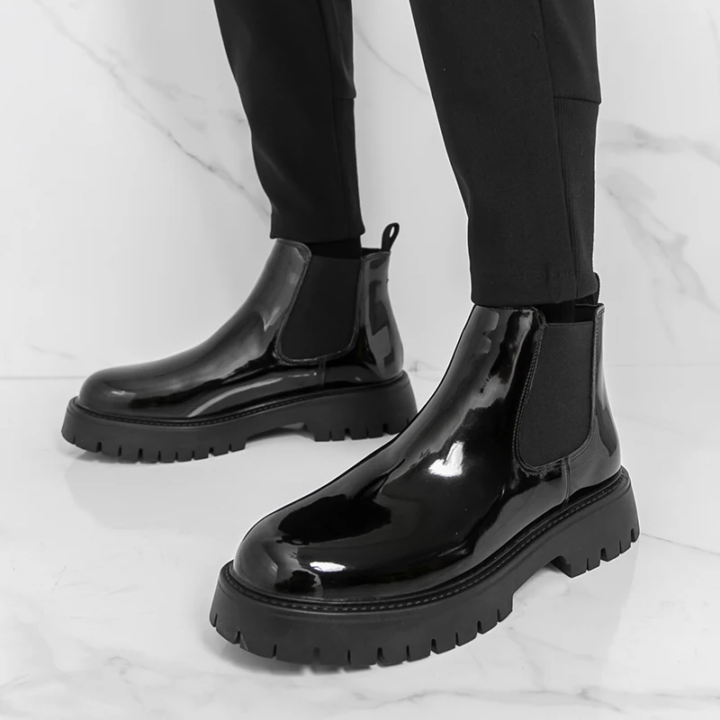 Men Business Chelsea Boots Thick-soled Patent Leather Anti-slip High-top Fashionable Boots European American Social Boots Men
Men Business Chelsea Boots Thick-soled Patent Leather Anti-slip High-top Fashionable Boots European American Social Boots Men