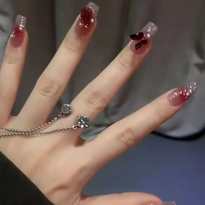 24pcs Handmade 3d Butterfly Flower Dark Red False Nails with Design Charms Press on Nails Girls High Quality Fake Nails Luxury
24pcs Handmade 3d Butterfly Flower Dark Red False Nails with Design Charms Press on Nails Girls High Quality Fake Nails Luxury