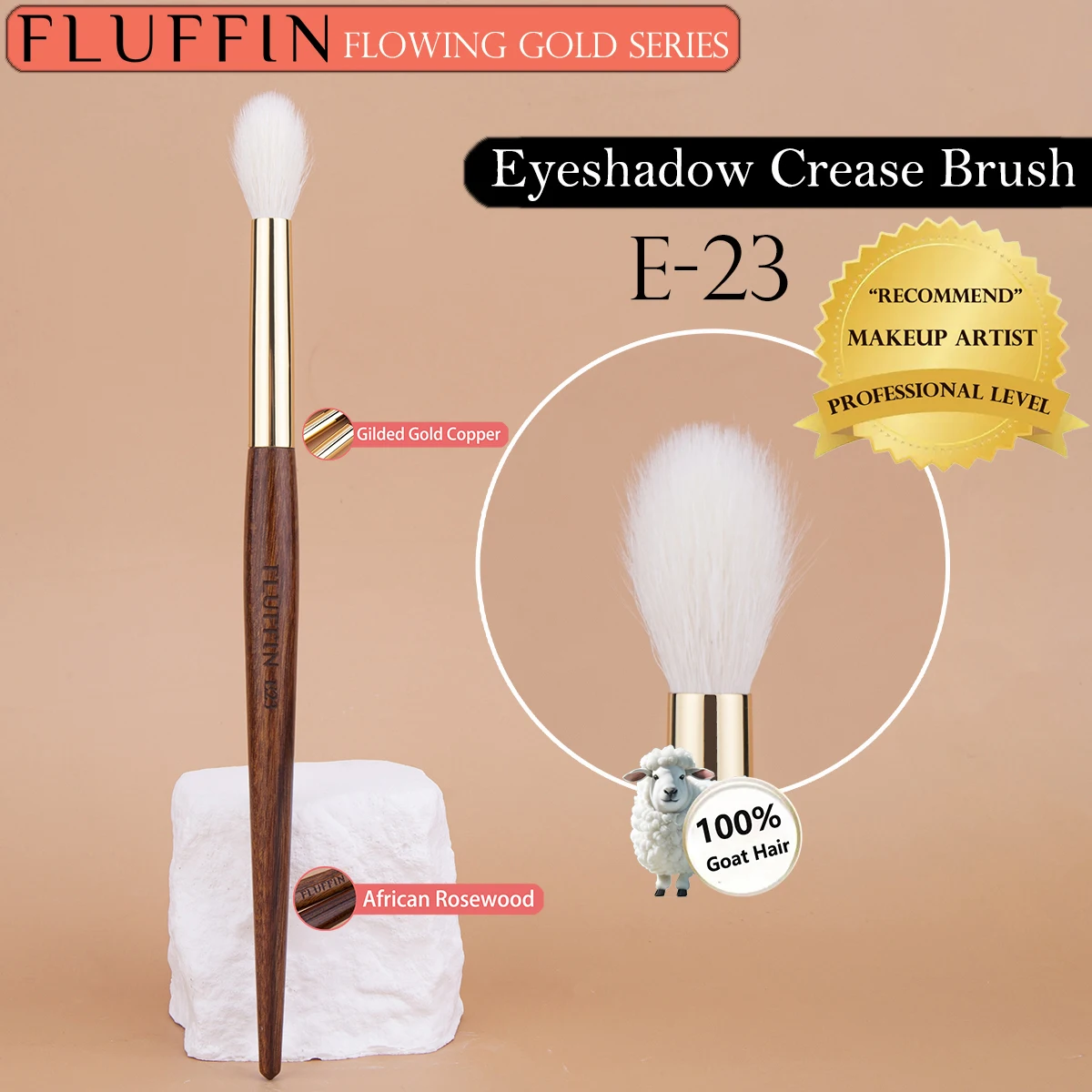FLUFFIN E23 Eyeshadow Crease Brush Goat Hair Flame Nose Shadow Eye Shadow Crease Brush Copper Pipes and African Rosewood Handles
FLUFFIN E23 Eyeshadow Crease Brush Goat Hair Flame Nose Shadow Eye Shadow Crease Brush Copper Pipes and African Rosewood Handles