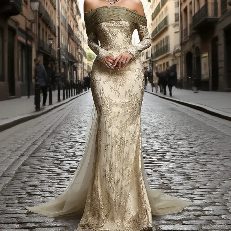 Customized Prom Dress Off-the-shoulder Column Floor Length Skirts Tulle Bespoke Occasion Dresses Evening Formal Gown Saud
Customized Prom Dress Off-the-shoulder Column Floor Length Skirts Tulle Bespoke Occasion Dresses Evening Formal Gown Saud