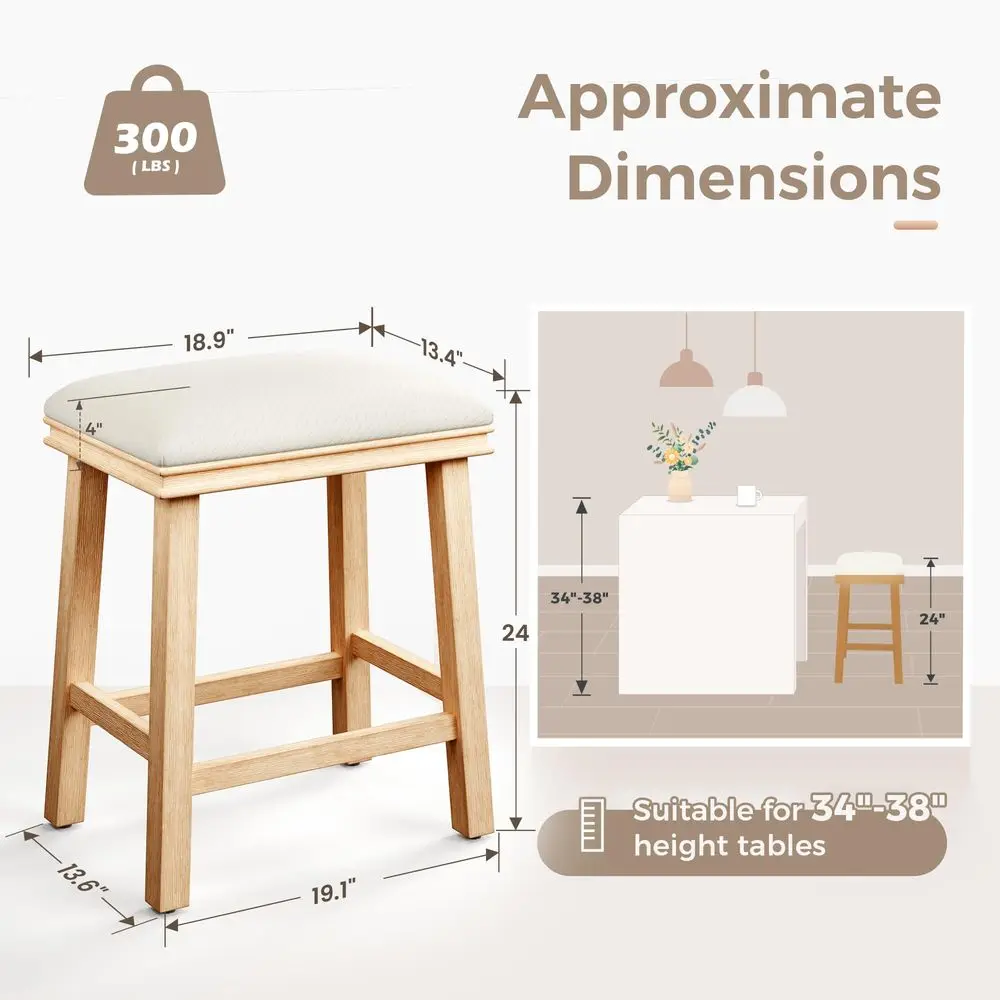 Off White Counter Height 24 inch Bar Stools Set of 4 for Kitchen Counter Solid Wood Legs with Faux Leather Padded Seat Farmhous
Off White Counter Height 24 inch Bar Stools Set of 4 for Kitchen Counter Solid Wood Legs with Faux Leather Padded Seat Farmhous
