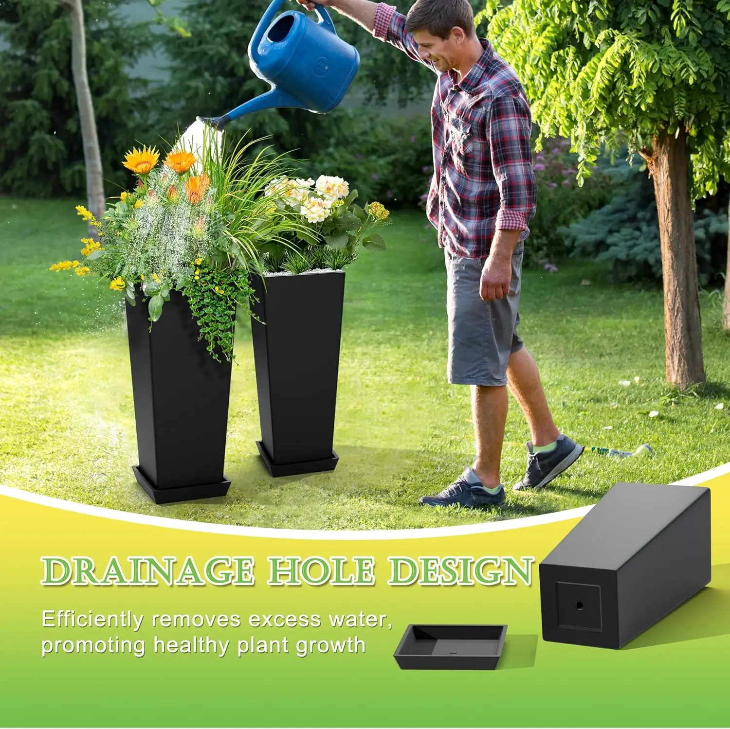 Set of 2 Large Tall Planter for Indoor or Outdoor 24" Flower Pots Tapered Tall Planters with Tray for Porch, Patio, Backyard
Set of 2 Large Tall Planter for Indoor or Outdoor 24" Flower Pots Tapered Tall Planters with Tray for Porch, Patio, Backyard