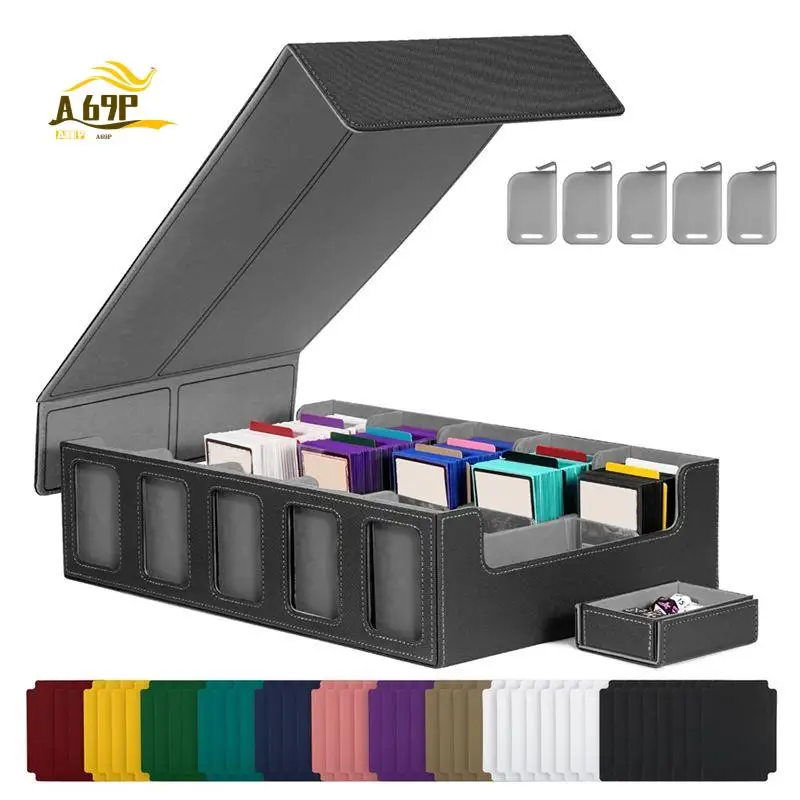 A69P-Trading Card Storage Box With Window, 5-Row Deck Case With Removable Lid,Card Deck Box For Game Sports Card