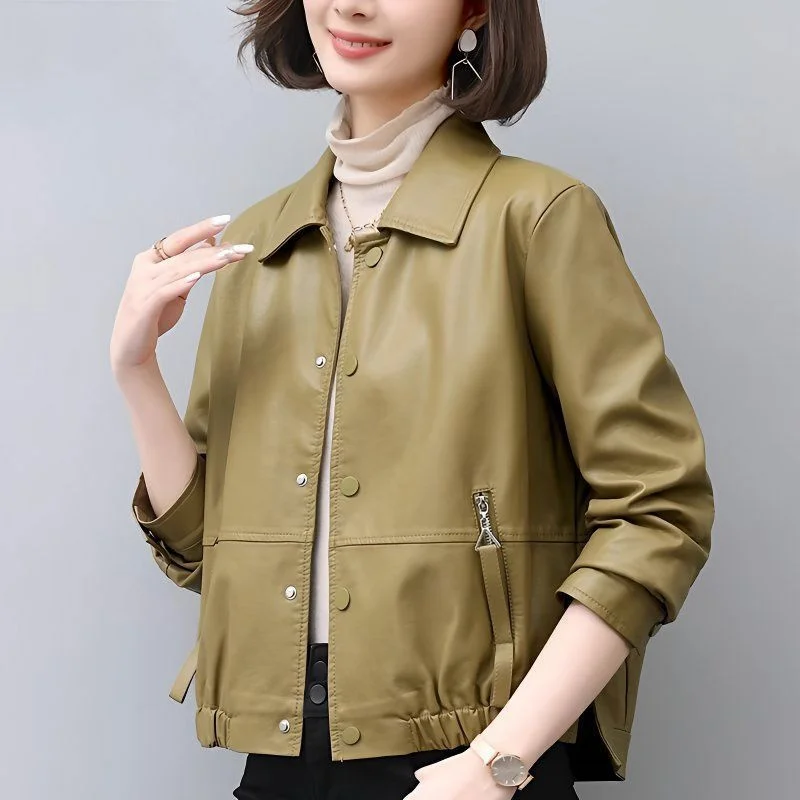 Fashion Haining Leather Coat Women's New Sheepskin Jacket Spring Autumn Casual Loose Outerwear Western-Style Female Outcoat Tops
Fashion Haining Leather Coat Women's New Sheepskin Jacket Spring Autumn Casual Loose Outerwear Western-Style Female Outcoat Tops