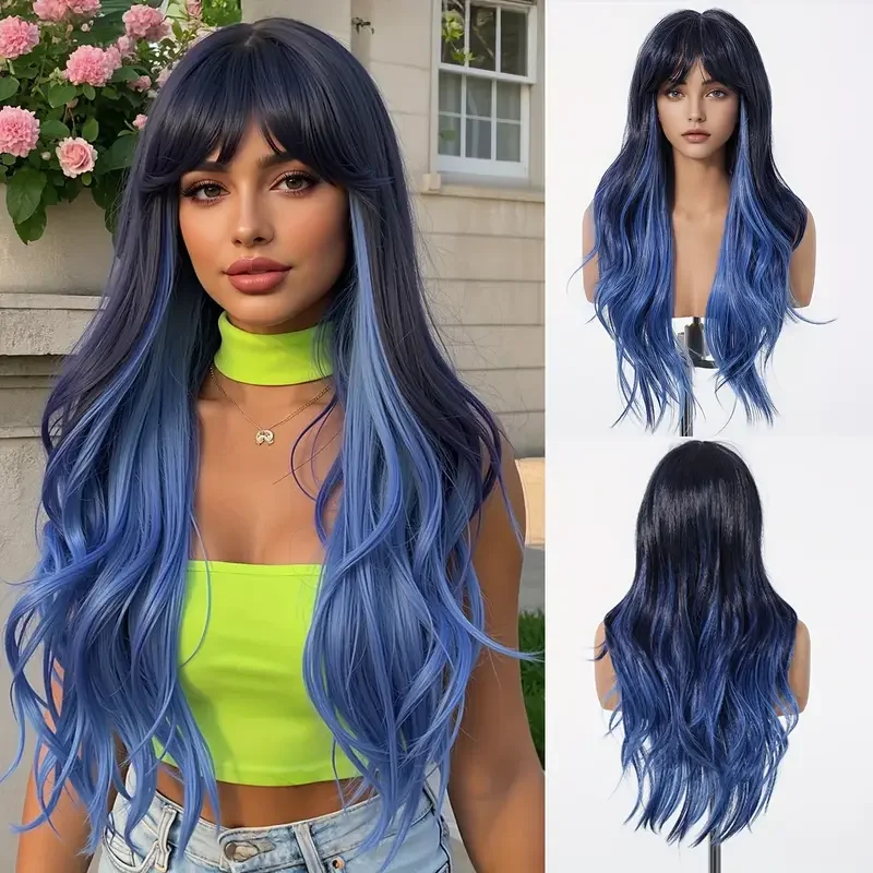 HENRY MARGU Blue Long Wavy Synthetic Wig for Women Dark Blue Natural Wavy Wig with Bangs Cosplay Lolita Wigs High Temperature
HENRY MARGU Blue Long Wavy Synthetic Wig for Women Dark Blue Natural Wavy Wig with Bangs Cosplay Lolita Wigs High Temperature