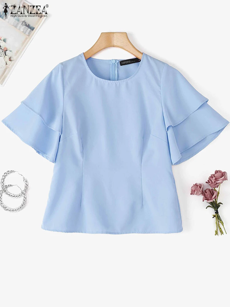 ZANZEA Women Fashion Blouse 2025 Summer Half Sleeve Ruffled Tops Casual Loose O-Neck Solid Color Shirts Elegant Blusas Femininas
ZANZEA Women Fashion Blouse 2025 Summer Half Sleeve Ruffled Tops Casual Loose O-Neck Solid Color Shirts Elegant Blusas Femininas