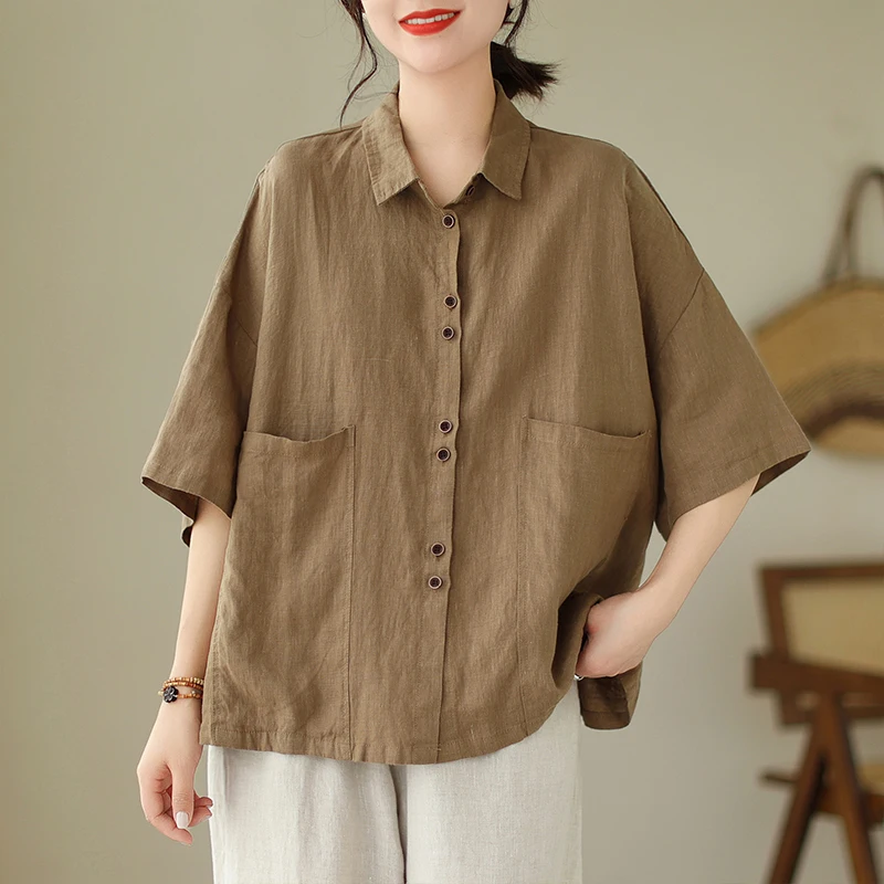 Artistic Casual Loose Fit Shirt Women's Large Size with Pockets mid Sleeve Turn-down Collar Casual Outerwear Top
Artistic Casual Loose Fit Shirt Women's Large Size with Pockets mid Sleeve Turn-down Collar Casual Outerwear Top