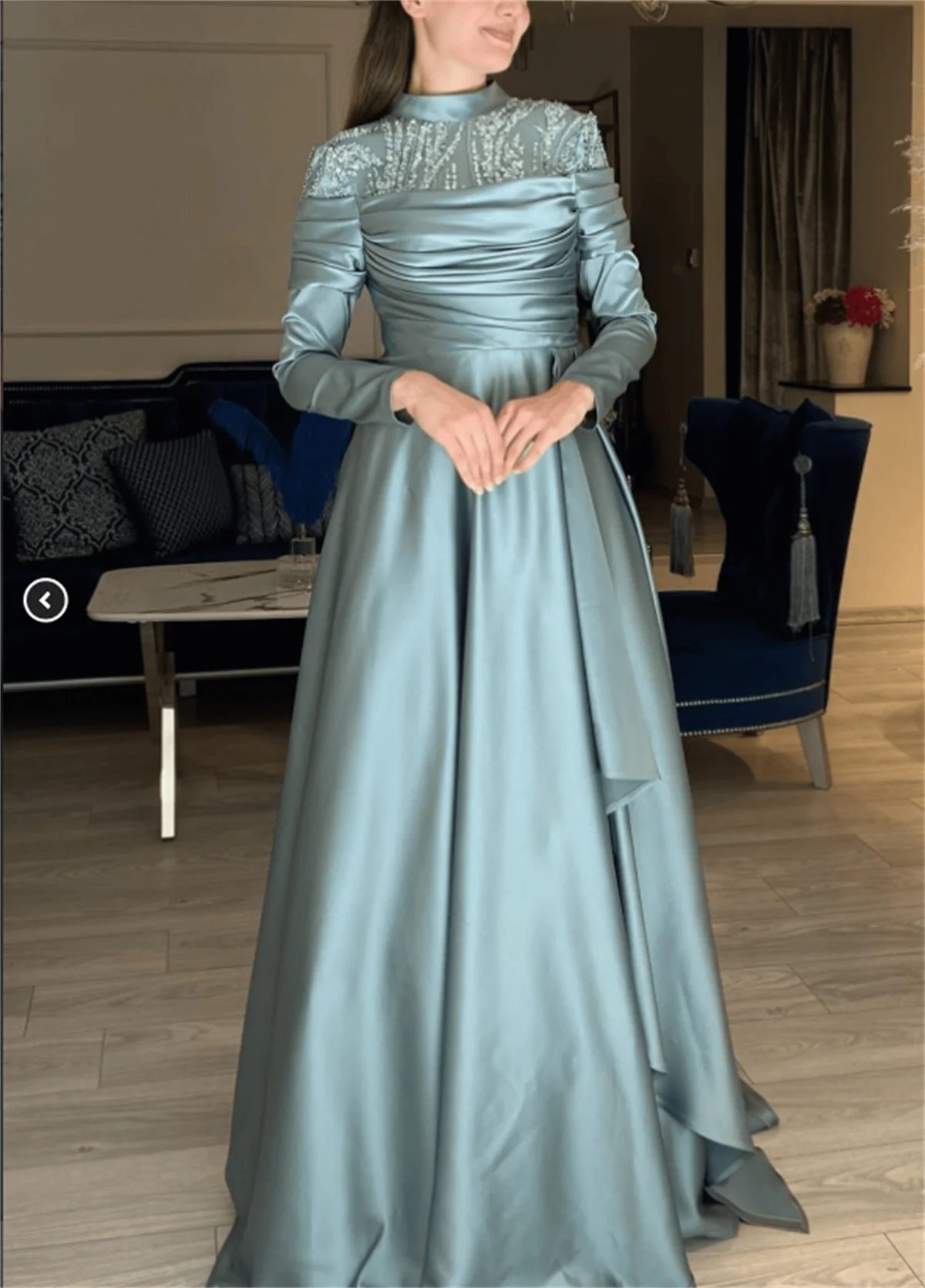 Simple Blue Wedding Dress Beaded High Neck Long Sleeve Evening Dress Elegant Satin Formal Occasion Latest Style 2024 custom
Simple Blue Wedding Dress Beaded High Neck Long Sleeve Evening Dress Elegant Satin Formal Occasion Latest Style 2024 custom