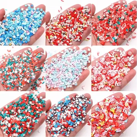 Rebanadas de arcilla polimérica para decoración de uñas, escamas de 5mm para manualidades, joyería de resina, alce, copos de nieve, accesorios de Navidad, 20g
