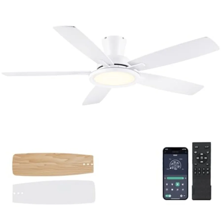 52In Flush Mount Ceiling Fans with Lights - White Low ProfileCeiling Fan with Remote/APP, Reversible, 3CCT Dimmable, Modern Fan
52In Flush Mount Ceiling Fans with Lights - White Low ProfileCeiling Fan with Remote/APP, Reversible, 3CCT Dimmable, Modern Fan