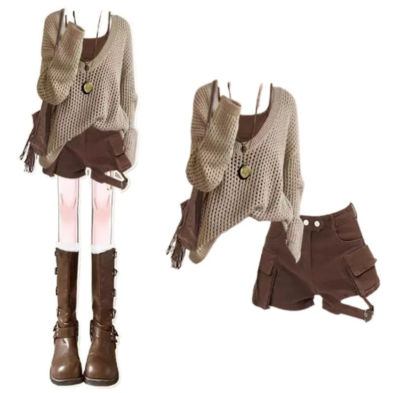 Fashion Women's Set Spring and Autumn New Korean Edition Loose Knitted Shirt Top Tank Top+Short Jeans 3-Piece Set
Fashion Women's Set Spring and Autumn New Korean Edition Loose Knitted Shirt Top Tank Top+Short Jeans 3-Piece Set