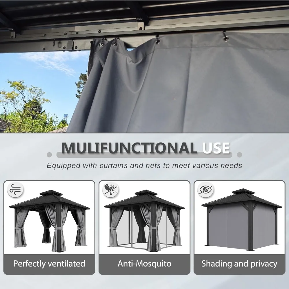 10' X 10' Hardtop Gazebo, Aluminum Metal Outdoor Gazebo with Galvanized Steel Double Roof, Permanent Patio Pavilion, Customized
10' X 10' Hardtop Gazebo, Aluminum Metal Outdoor Gazebo with Galvanized Steel Double Roof, Permanent Patio Pavilion, Customized