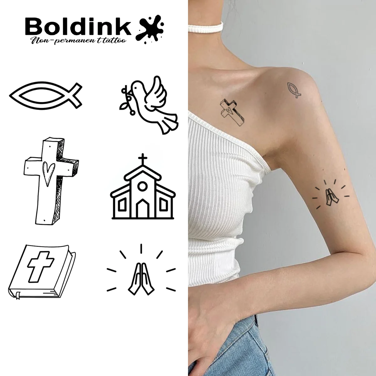 BOLDINK Religious Mini Tattoo Sticker Unisex Stylish Easy Apply Waterproof Long Lasting 1-2 Week
BOLDINK Religious Mini Tattoo Sticker Unisex Stylish Easy Apply Waterproof Long Lasting 1-2 Week