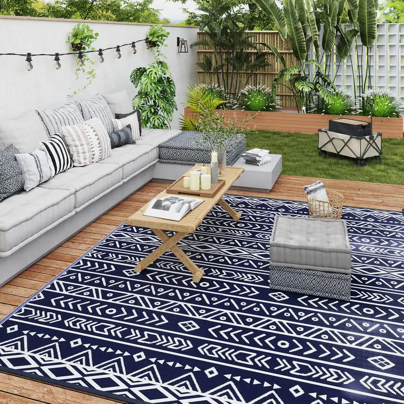 Outsunny Reversible Outdoor Rug, Waterproof Plastic Straw with Carry Bag, 8' x 10', Blue & White Geometric
Outsunny Reversible Outdoor Rug, Waterproof Plastic Straw with Carry Bag, 8' x 10', Blue & White Geometric
