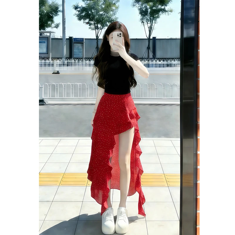 Summer Salt Series Knitted Short Sleeve Women's Set High Waist Polka Dot Half Skirt Two Piece Suit V Neck T Shirt Fashion Set
Summer Salt Series Knitted Short Sleeve Women's Set High Waist Polka Dot Half Skirt Two Piece Suit V Neck T Shirt Fashion Set