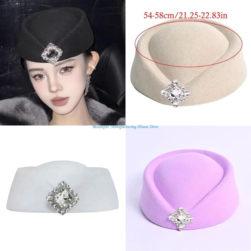 E56A Rhinestones Decors Stewardess Hat Autumn Winter Headwear Daily Styling Hat
E56A Rhinestones Decors Stewardess Hat Autumn Winter Headwear Daily Styling Hat