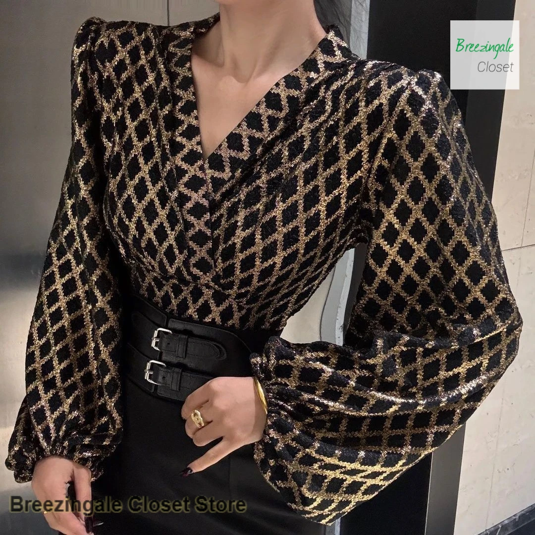 French rhombic V-neck printed long-sleeved shirt women's spring and summer new temperament senior commuter personality top
French rhombic V-neck printed long-sleeved shirt women's spring and summer new temperament senior commuter personality top